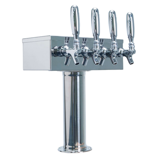 Micro Matic Torre de cerveza de barril con 4 grifos estilo “T” - Acero inoxidable pulido - Enfriada por aire