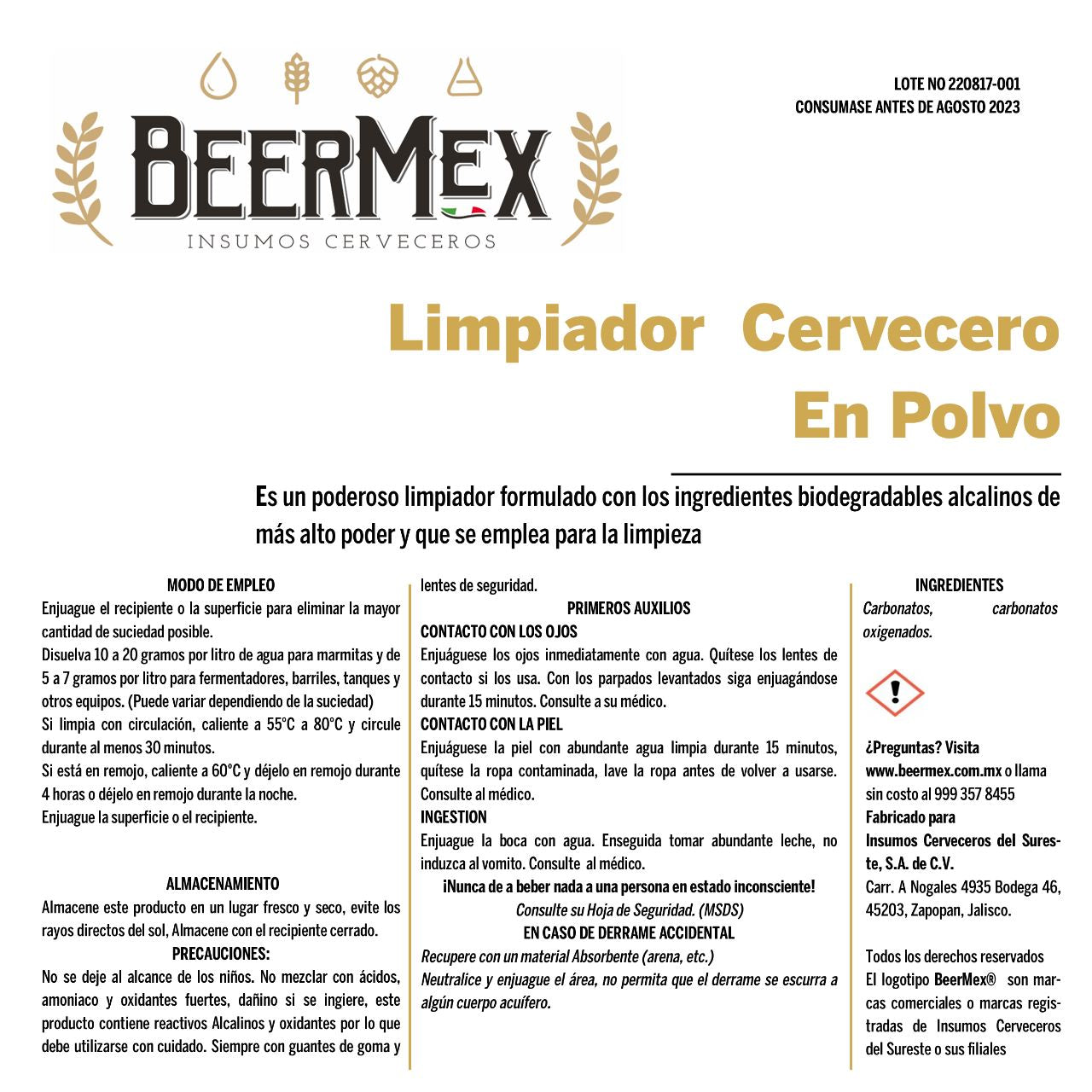 BeerMex Limpiador Cervecero en Polvo