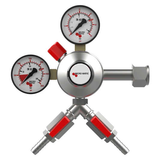 Micro Matic Regulador Premium de CO2 Primario de Baja presion 0 - 60 PSI con 2 indicadores y 2 salidas