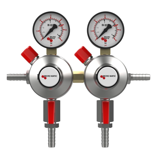 Micro Matic Regulador de CO2 Secundario de 2 vías Premium Plus – Baja presión – 0-60 PSI – 2 manómetros – 2 productos