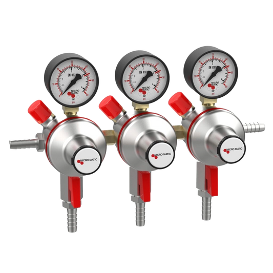 Micro Matic Regulador Secundario de cerveza Premium Plus - Baja presión - 0-60 PSI - 3 Salidas - 3 productos